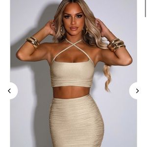 Babyboo fashion gold two piece set- top small bottoms xs- new with tags